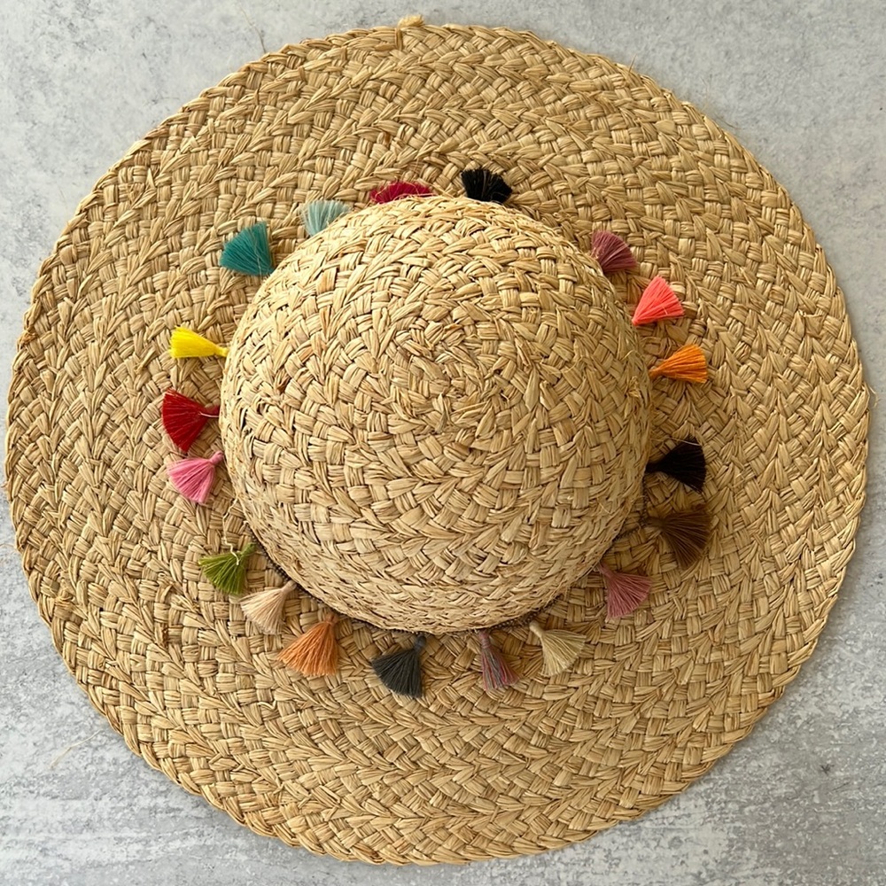 Pool to Party straw hat colorful rainbow tassels